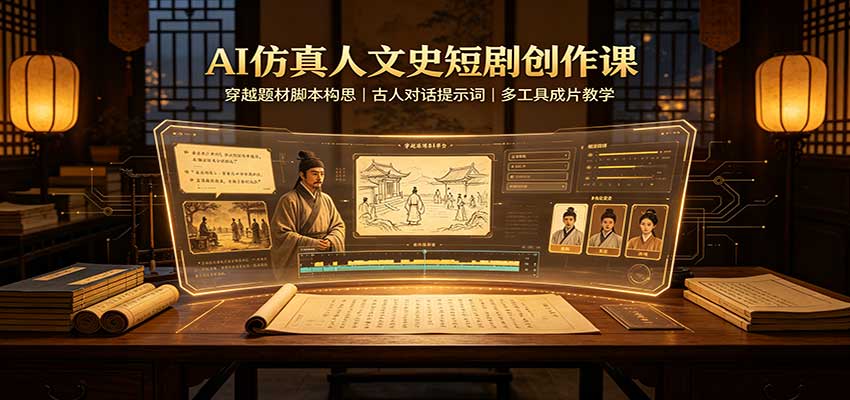 AI仿真人文史短剧创作课：穿越题材脚本构思，古人对话提示词，多工具成片教学-赛德副业库