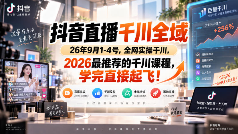 抖音直播千川全域26年9月1-4号,全网实操千川,2026最推荐的千川课程,学完直接起飞!-赛德副业库