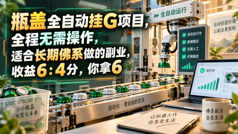 瓶盖全自动挂G项目，全程无需操作，适合长期佛系做的副业，收益6：4分，你拿6【揭秘】-赛德副业库