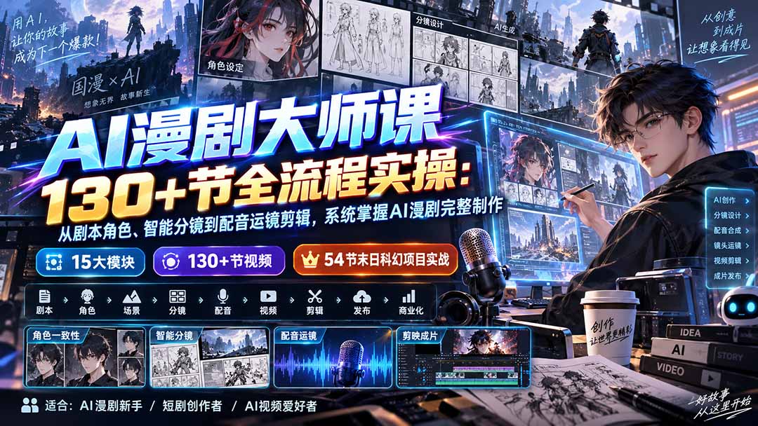 （20326期）AI漫剧大师课130+节全流程实操：从剧本角色、智能分镜到配音运镜剪辑，系统掌握AI漫剧完整制作-赛德副业库