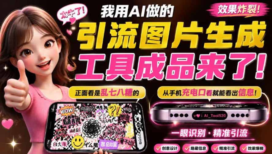 （20182期）自媒体引流工具来了，把你的微信藏到图片中，正面看是乱七八糟的乱码，手机平躺从充电口看就能看出实际内容-赛德副业库