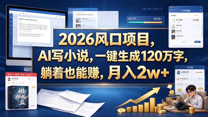 （20653期）2026 风口项目，AI 写小说，一键生成 120 万字，躺着也能赚，月入 2w +-赛德副业库