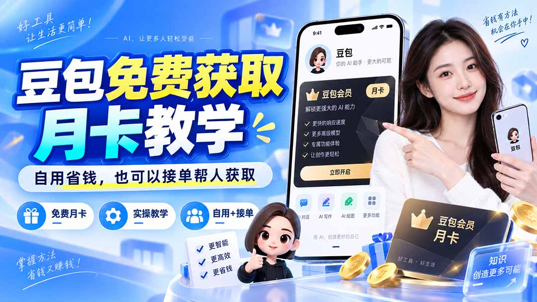 （20358期）豆包免费获取月卡教学，自用省钱，也可以接单帮人获取-赛德副业库