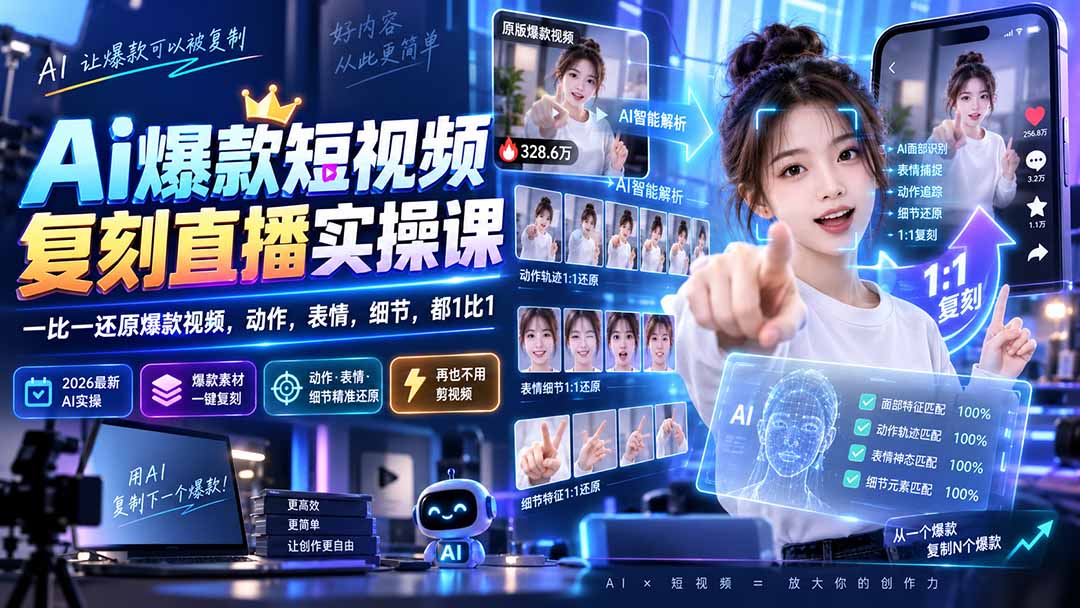 (20304期)最新Ai爆款短视频复刻直播实操课,一比一还原爆款视频,动作,表情,细节,都1比1-赛德副业库