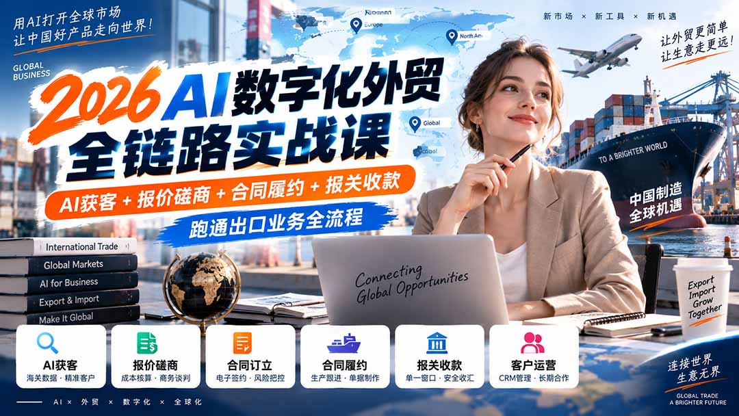 (20569期)2026AI数字化外贸全链路实战课:AI获客+报价磋商+合同履约+报关收款,跑通出口业务全流程-赛德副业库