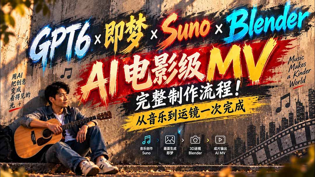 (20587期)GPT6×即梦×Suno×Blender|AI电影级MV完整制作流程!从音乐到运镜一次完成 (无水印)-赛德副业库