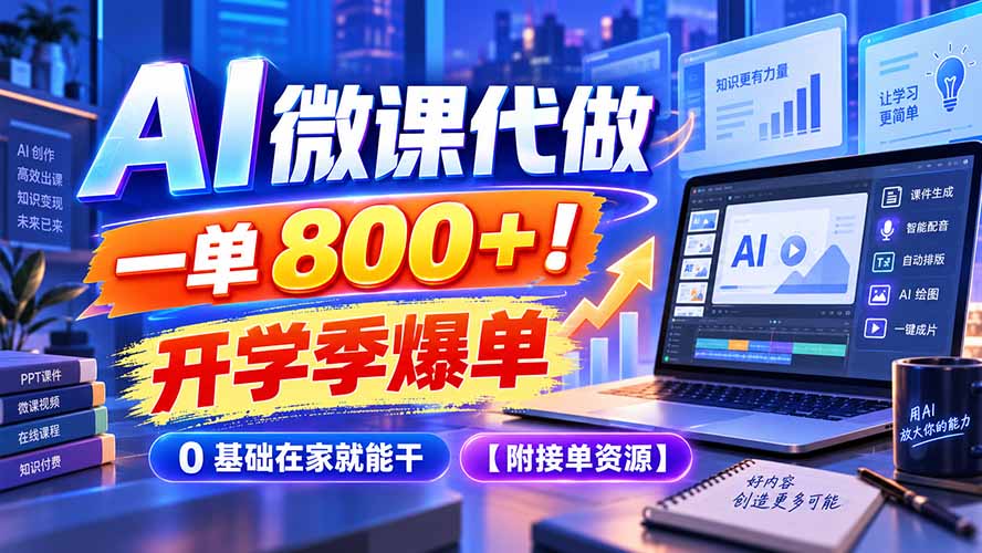 （20605期）AI 微课代做，一单 800+！开学季爆单，0 基础在家就能干【附接单资源】-赛德副业库