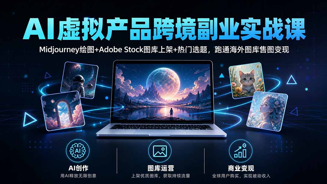 (20514期)AI虚拟产品跨境副业实战课|Midjourney绘图+Adobe Stock图库上架+热门选题,跑通海外图库售图变现-赛德副业库