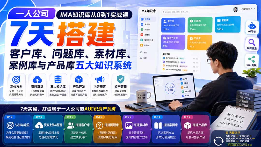 (20191期)一人公司IMA知识库从0到1实战课:7天搭建客户库、问题库、素材库、案例库与产品库五大知识系统-赛德副业库