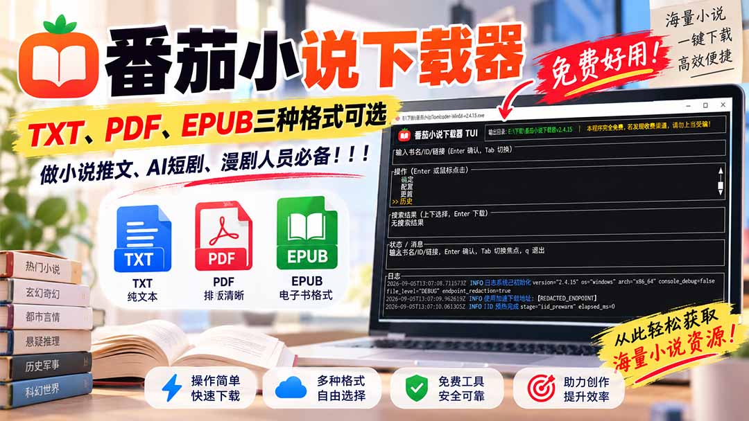 （20529期）番茄小说下载器，TXT、PDF、EPUB三种格式可选，做小说推文、AI短剧、漫剧人员必备！-赛德副业库