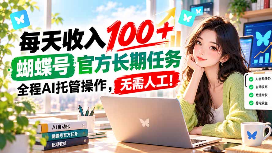（20630期）每天收入100＋， 蝴蝶号官方长期任务， 全程ai托管操作，无需人工！-赛德副业库