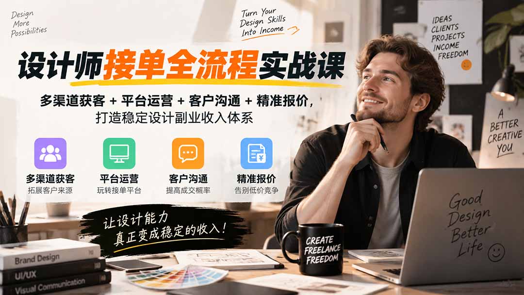 （20563期）设计师接单全流程实战课-无水印｜多渠道获客+平台运营+客户沟通+精准报价，打造稳定设计副业收入体系-赛德副业库