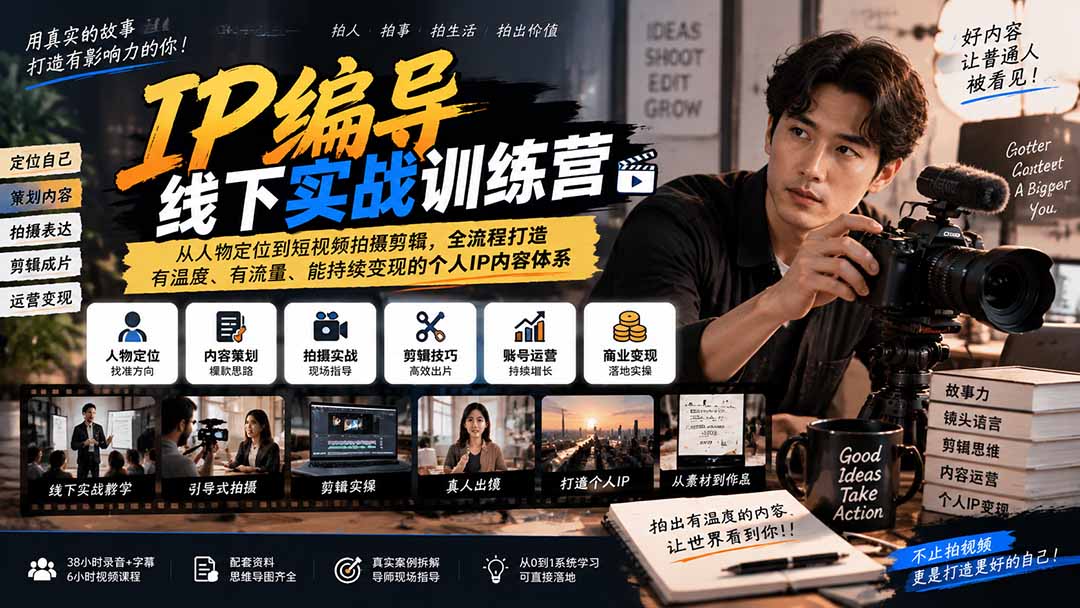(20610期)IP编导线下实战训练营-更新:从人物定位到短视频拍摄剪辑,全流程打造有温度、有流量、能持续变现的个人IP内容体系-赛德副业库