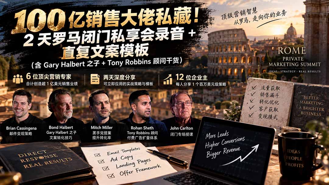 （20593期）100亿销售大佬私藏-无水印！2天罗马闭门私享会录音+直复文案模板【原创双语字幕】-赛德副业库