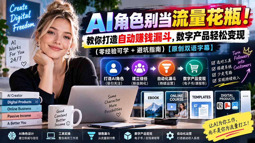 （20475期）AI角色别当流量花瓶！教你打造自动赚钱漏斗，数字产品轻松变现（零经验可学+避坑指南）【原创双语字幕】-赛德副业库