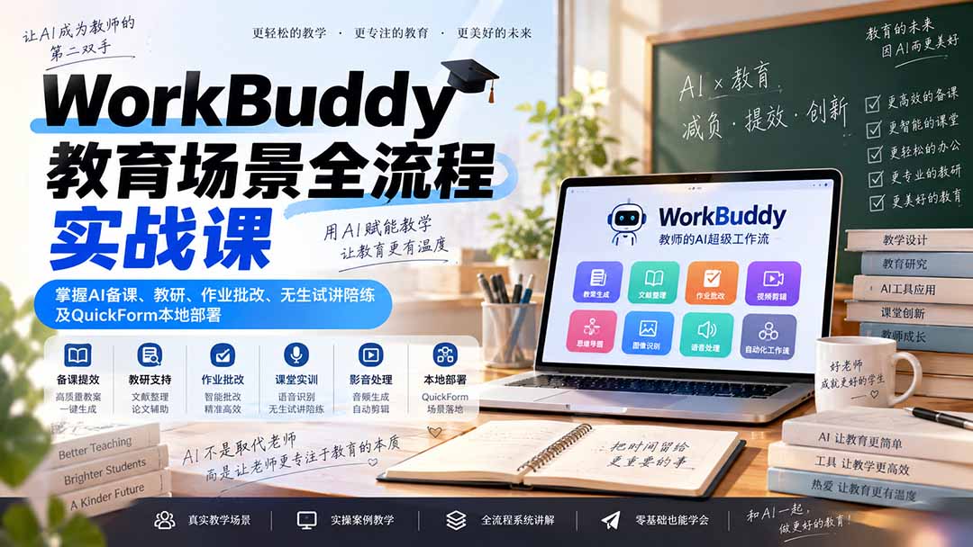 （20518期）WorkBuddy教育场景全流程实战课：掌握AI备课、教研、作业批改、无生试讲陪练及QuickForm本地部署-赛德副业库