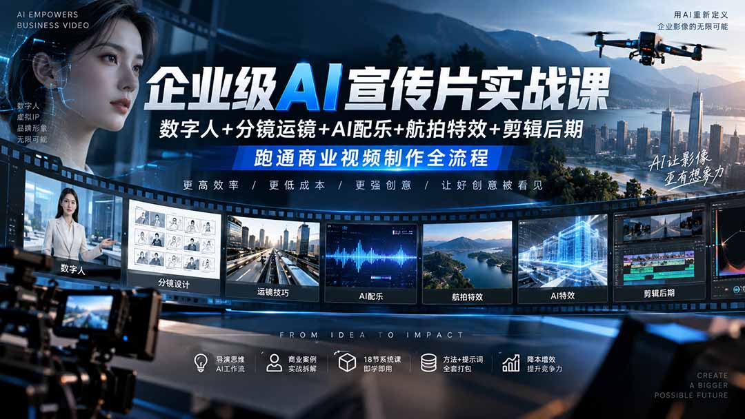 (20548期)企业级AI宣传片实战课|数字人+分镜运镜+AI配乐+航拍特效+剪辑后期,跑通商业视频制作全流程-赛德副业库