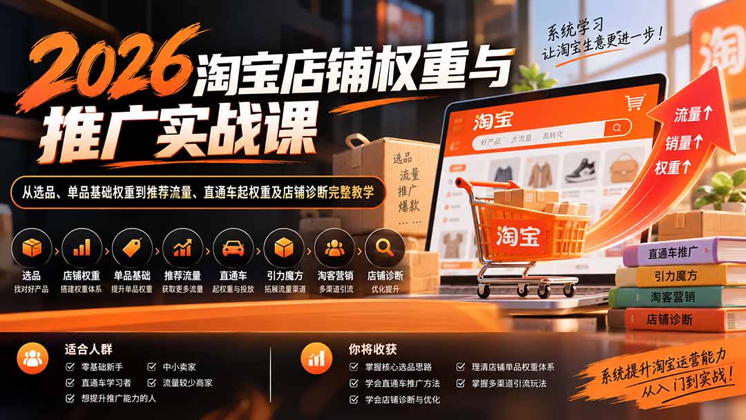 (20411期)2026淘宝店铺权重与推广实战课:从选品、单品基础权重到推荐流量、直通车起权重及店铺诊断完整教学-赛德副业库