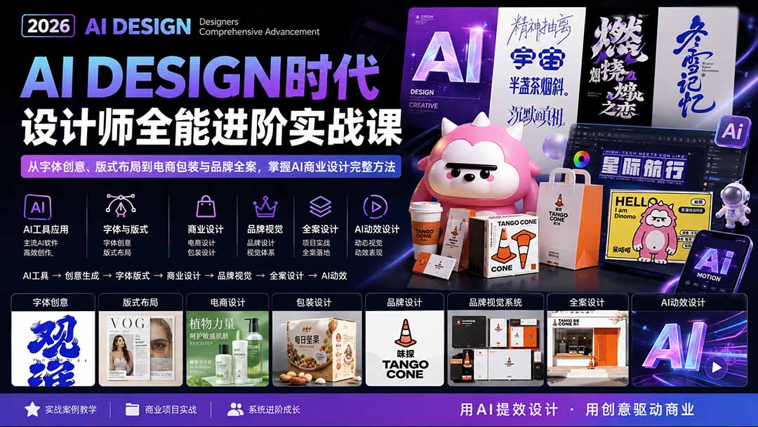 （20195期）2026AI DESIGN时代设计师全能进阶实战课：从字体创意、版式布局到电商包装与品牌全案，掌握AI商业设计完整方法-赛德副业库