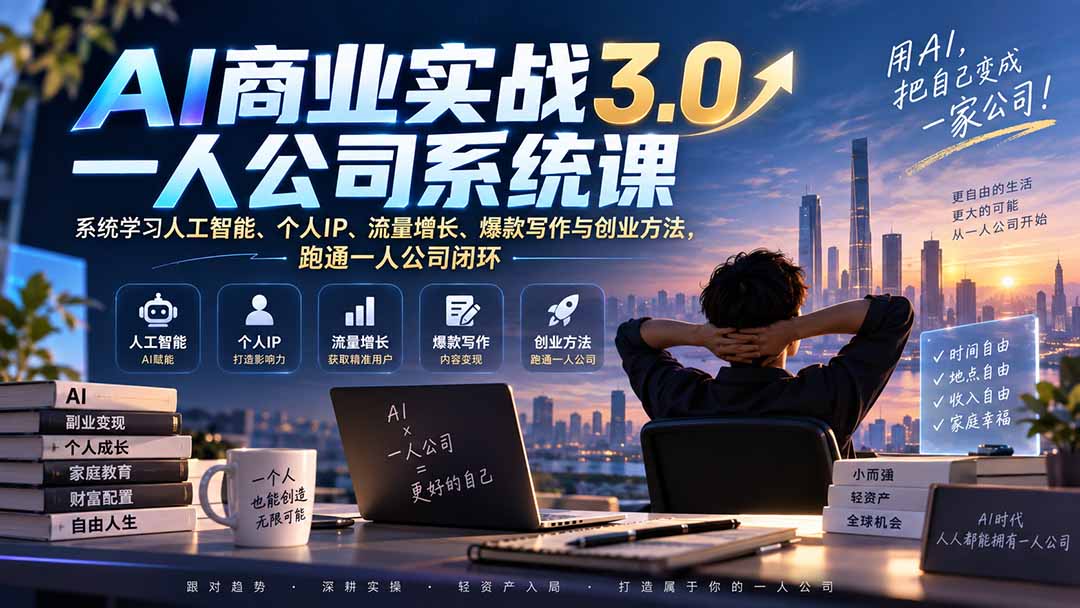 （20249期）AI商业实战3.0一人公司系统课：系统学习人工智能、个人IP、流量增长、爆款写作与创业方法，跑通一人公司闭环-赛德副业库