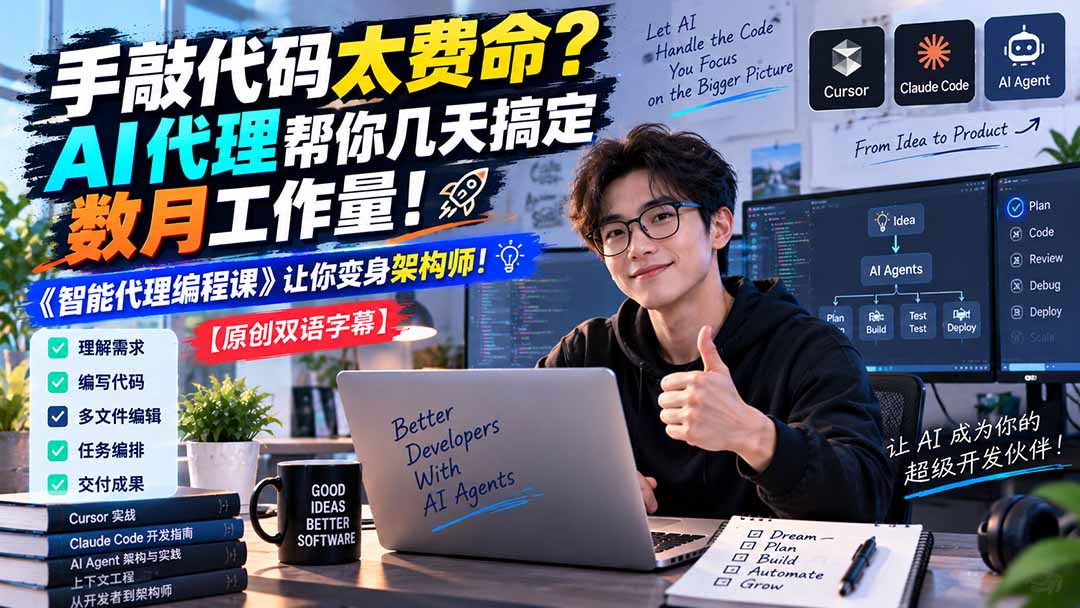 (20286期)手敲代码太费命?AI 代理帮你几天搞定数月工作量!《智能代理编程课》让你变身架构师-赛德副业库