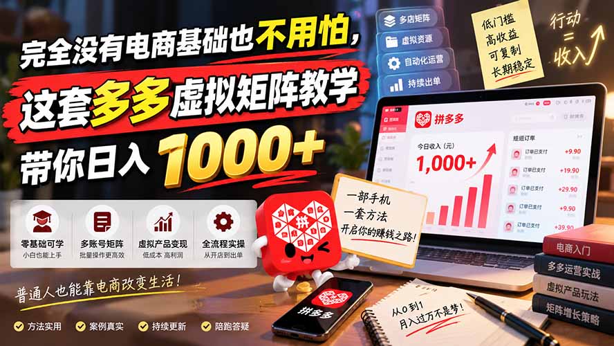 (20454期)完全没有电商基础也不用怕,这套多多虚拟矩阵教学带你日入 1000+-赛德副业库