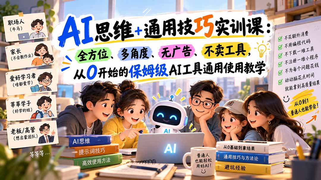 (20680期)AI思维+通用技巧实训课:全方位、多角度、无广告、不卖工具,从0开始的保姆级AI工具通用使用教学-赛德副业库