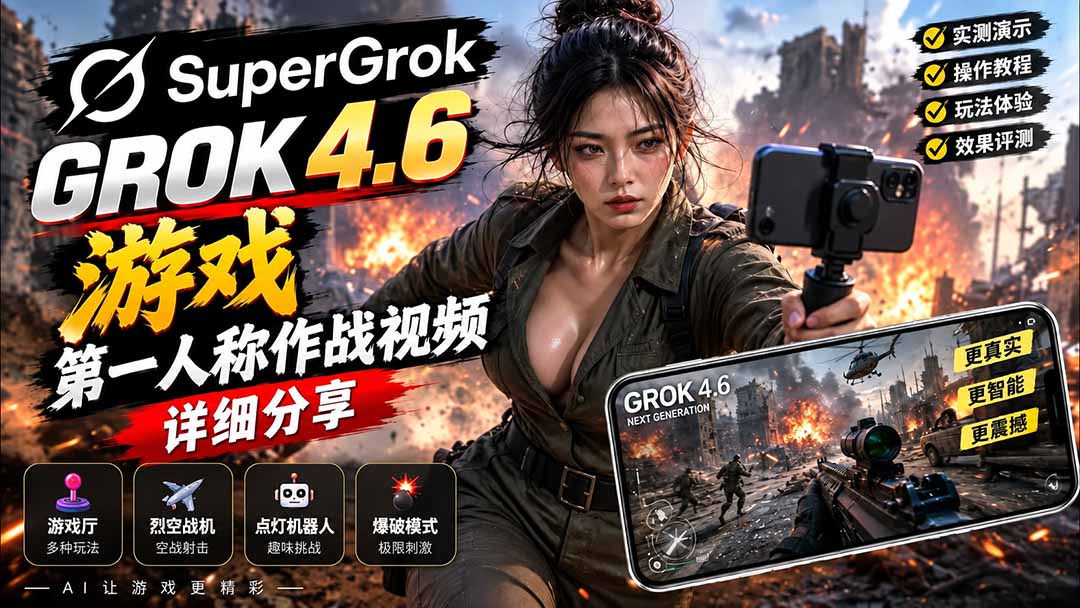 （20502期）Grok 4.6 也能做游戏？第一人称作战视频实测｜玩法详细讲解-赛德副业库