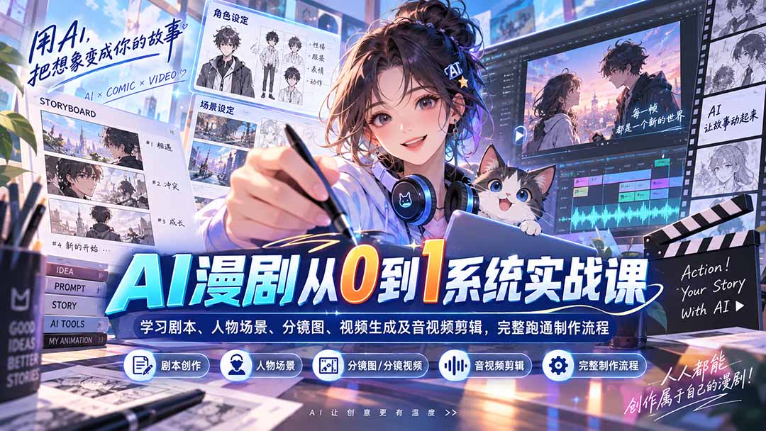 (20430期)AI漫剧从0到1系统实战课:学习剧本、人物场景、分镜图、视频生成及音视频剪辑,完整跑通制作流程-赛德副业库