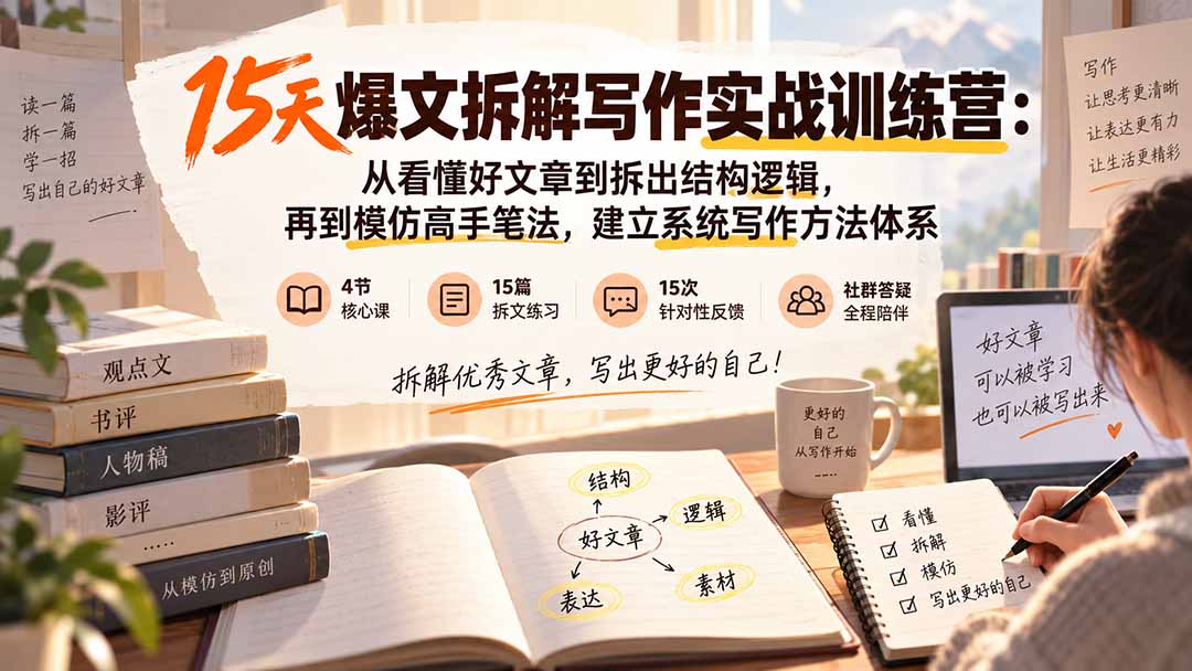(20271期)15天爆文拆解写作实战训练营:从看懂好文章到拆出结构逻辑,再到模仿高手笔法,建立系统写作方法体系-赛德副业库
