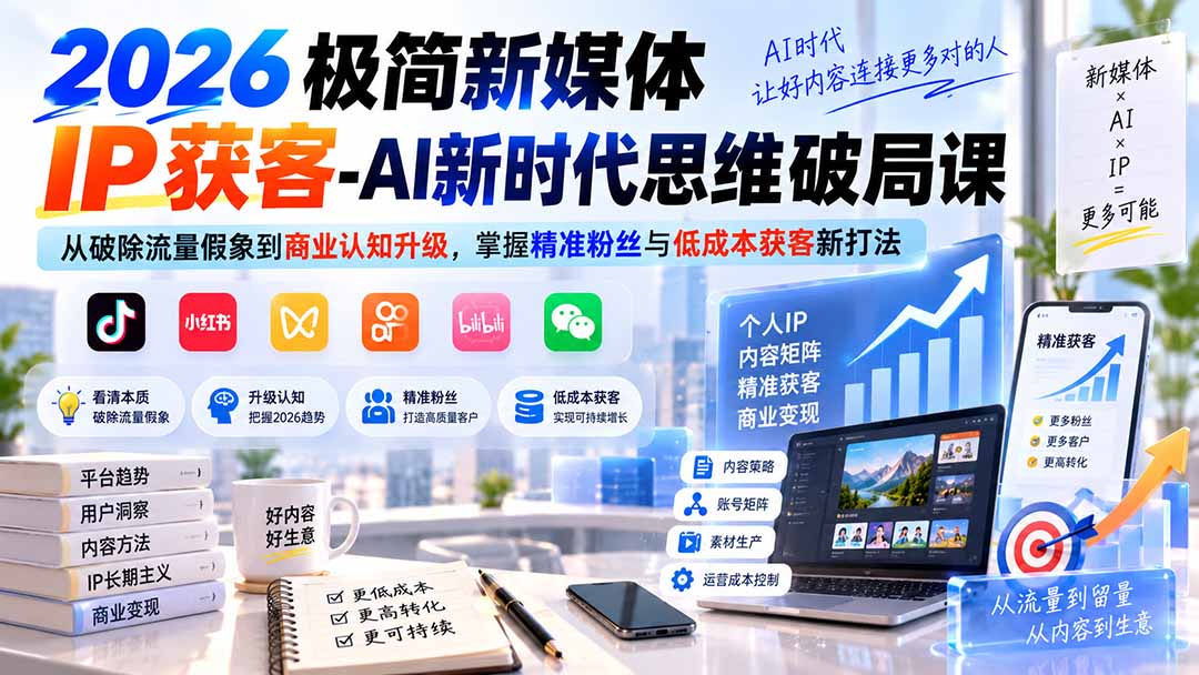 (20272期)2026极简新媒体IP获客-AI新时代思维破局课:从破除流量假象到商业认知升级,掌握精准粉丝与低成本获客新打法-赛德副业库