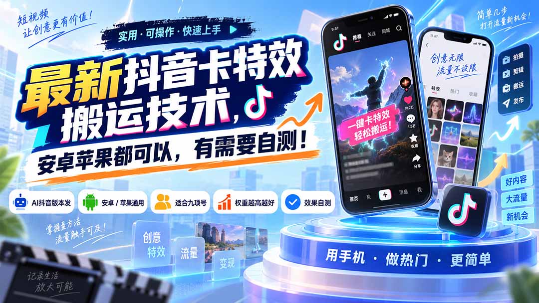 （20606期）最新抖音卡特效搬运技术，安卓苹果都可以，有需要自测！-赛德副业库