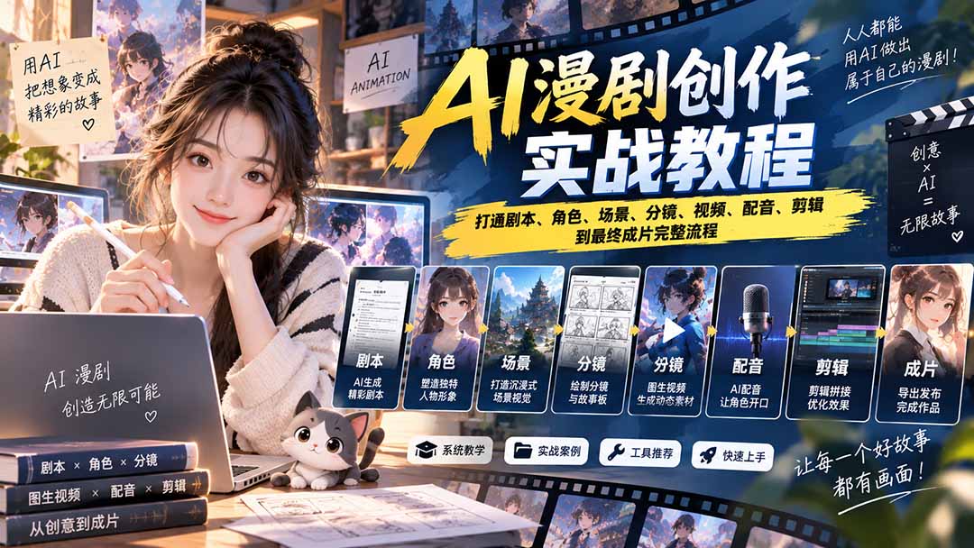 (20597期)2026 AI漫剧创作实战教程:打通剧本、角色、场景、分镜、视频、配音、剪辑到最终成片完整流程-赛德副业库