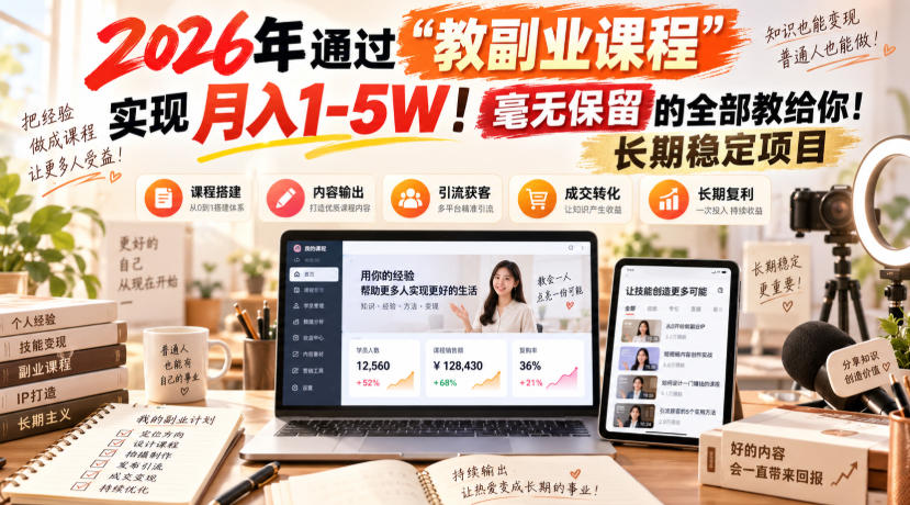 （20468期）2026年通过“教副业课程”实现月入1-5W！毫无保留的全部教给你！长期稳定项目-赛德副业库