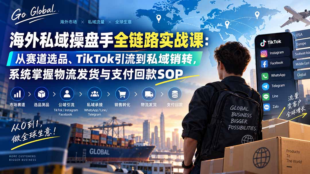 （20255期）海外私域操盘手全链路实战课：从赛道选品、TikTok引流到私域销转，系统掌握物流发货与支付回款SOP-赛德副业库