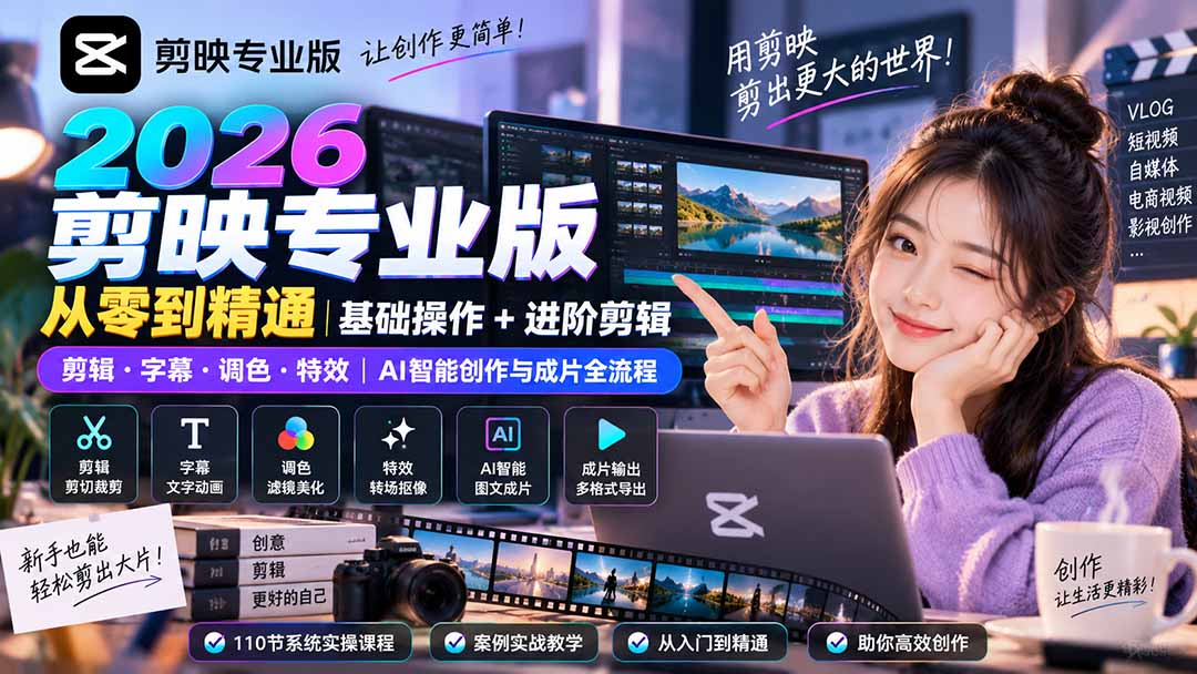 (20276期)2026剪映专业版从零到精通|基础操作+进阶剪辑|剪辑·字幕·调色·特效|AI智能创作与成片全流程-赛德副业库