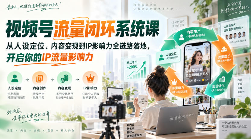 视频号流量闭环系统课，从人设定位、内容变现到IP影响力全链路落地，开启你的IP流量影响力-赛德副业库