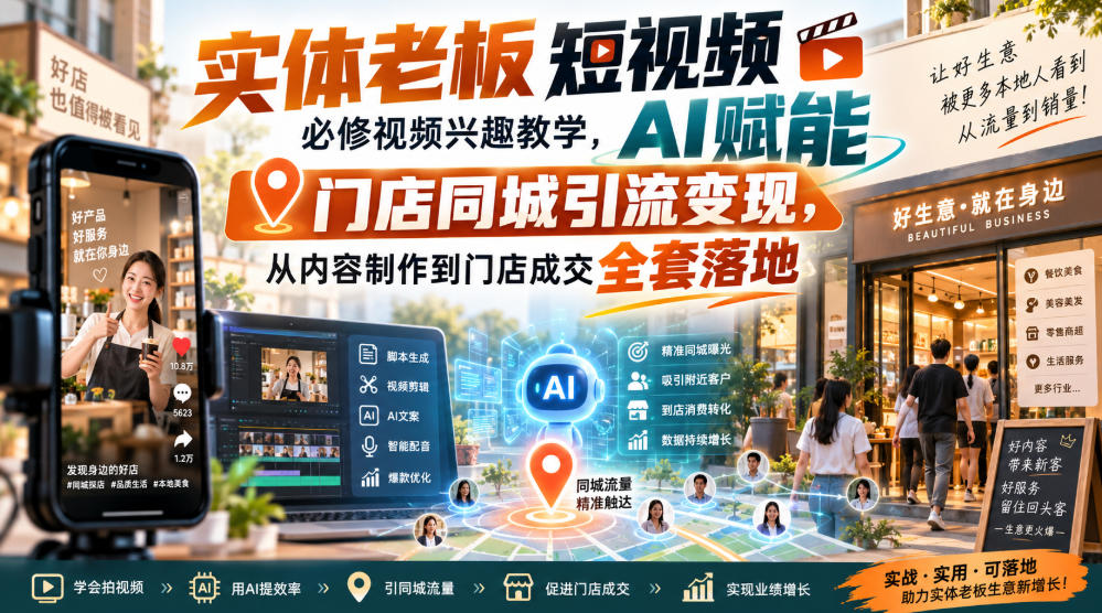 实体老板短视频必修视频兴趣教学，AI赋能门店同城引流变现，AI+短视频+直播打爆实体客流量-赛德副业库
