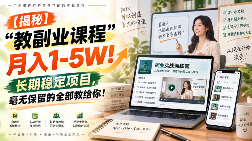 【揭秘】“教副业课程”月入1-5W!长期稳定项目,毫无保留的全部教给你!-赛德副业库