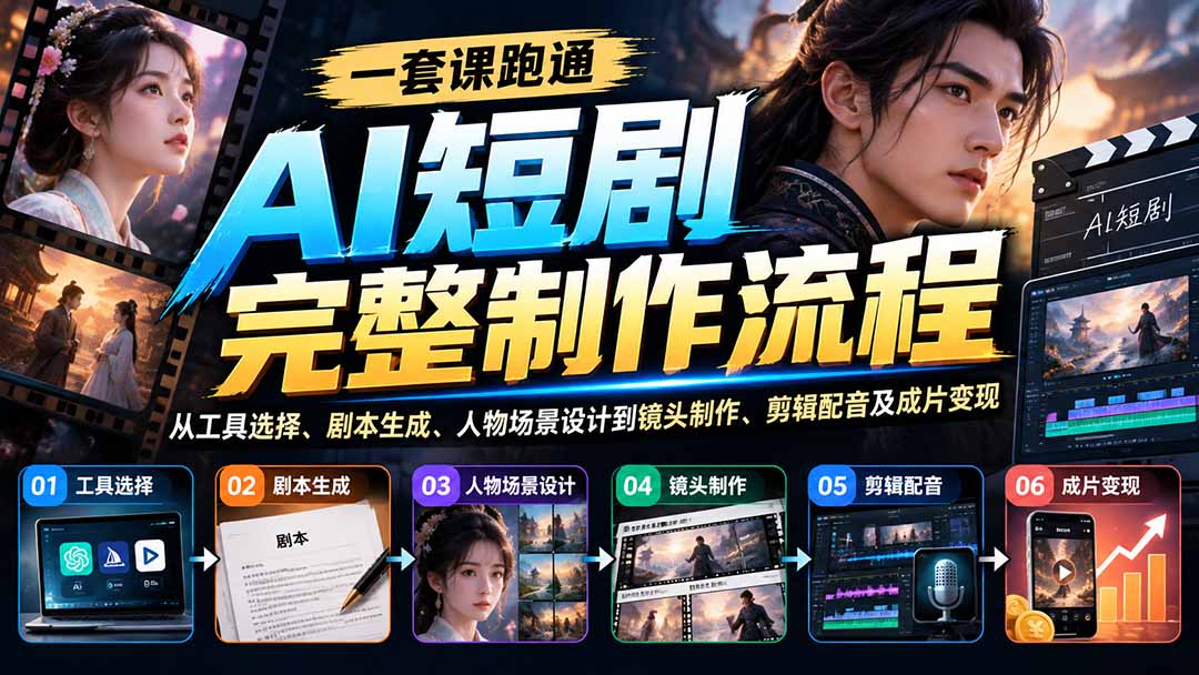 （20742期）一套课跑通AI短剧完整制作流程：从工具选择、剧本生成、人物场景设计到镜头制作、剪辑配音及成片变现-赛德副业库