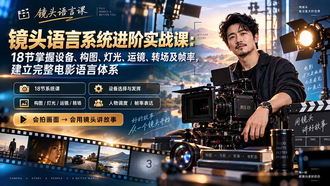 （20434期）镜头语言系统进阶实战课：18节掌握设备、构图、灯光、运镜、转场及帧率，建立完整电影语言体系-赛德副业库