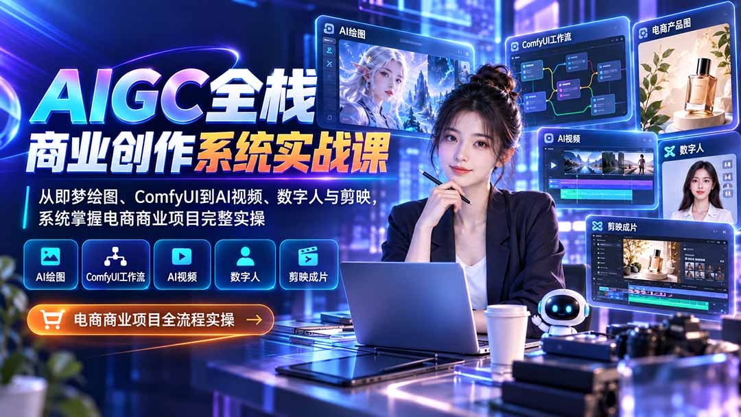 （20342期）AIGC全栈商业创作系统实战课：从即梦绘图、ComfyUI到AI视频、数字人与剪映，系统掌握电商商业项目完整实操-赛德副业库
