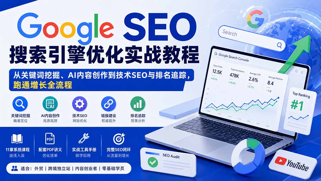 （20241期）Google SEO搜索引擎优化实战教程：从关键词挖掘、AI内容创作到技术SEO与排名追踪，跑通增长全流程-赛德副业库