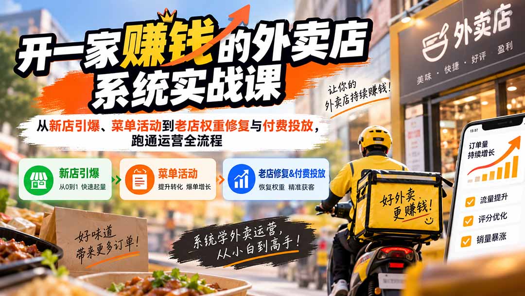 （20258期）开一家赚钱的外卖店系统实战课：从新店引爆、菜单活动到老店权重修复与付费投放，跑通运营全流程-赛德副业库
