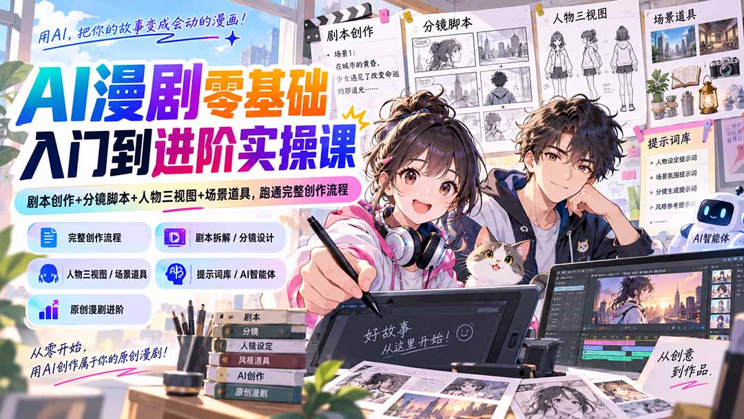 (20352期)AI漫剧零基础入门到进阶实操课:剧本创作+分镜脚本+人物三视图+场景道具,跑通完整创作流程-赛德副业库
