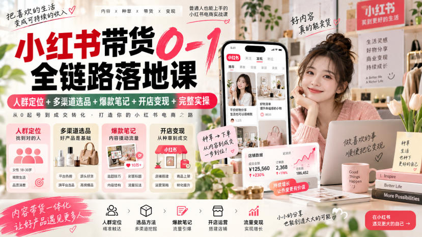 小红书带货0-1全链路落地课｜人群定位+多渠道选品+爆款笔记+开店变现完整实操-赛德副业库