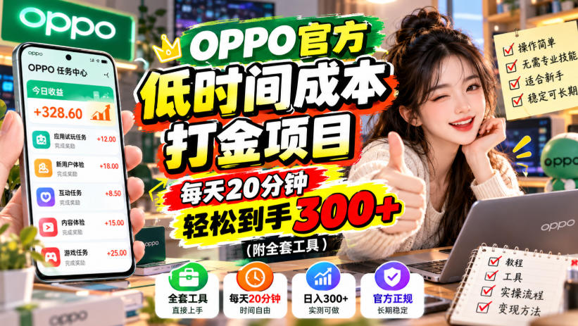 OPPO官方低时间成本打金项目，每天20分钟，轻松到手300+（附全套工具）【揭秘】-赛德副业库