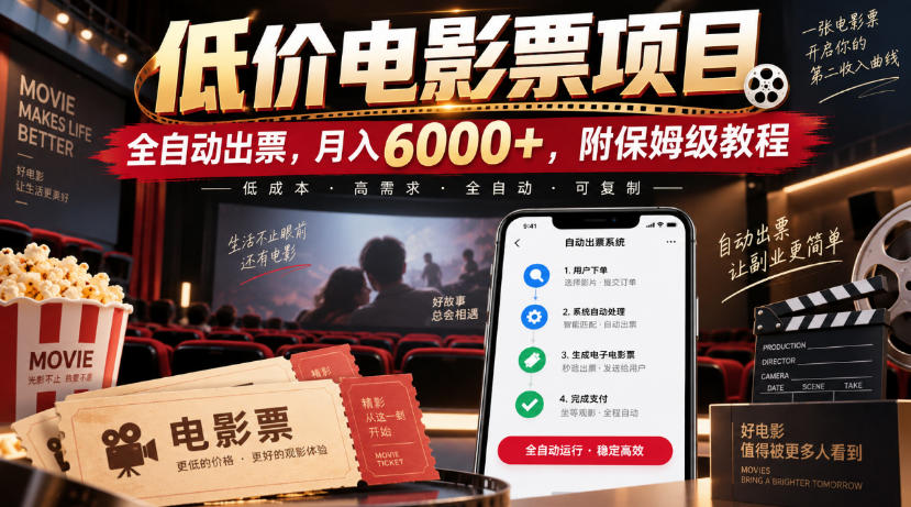 低价电影票项目,全自动出票,月入6000+,附保姆级教程【揭秘】-赛德副业库