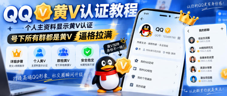 QQ黄V认证教程,个人主资料显示黄V认证,号下所有群都是黄V,逼格拉满-赛德副业库