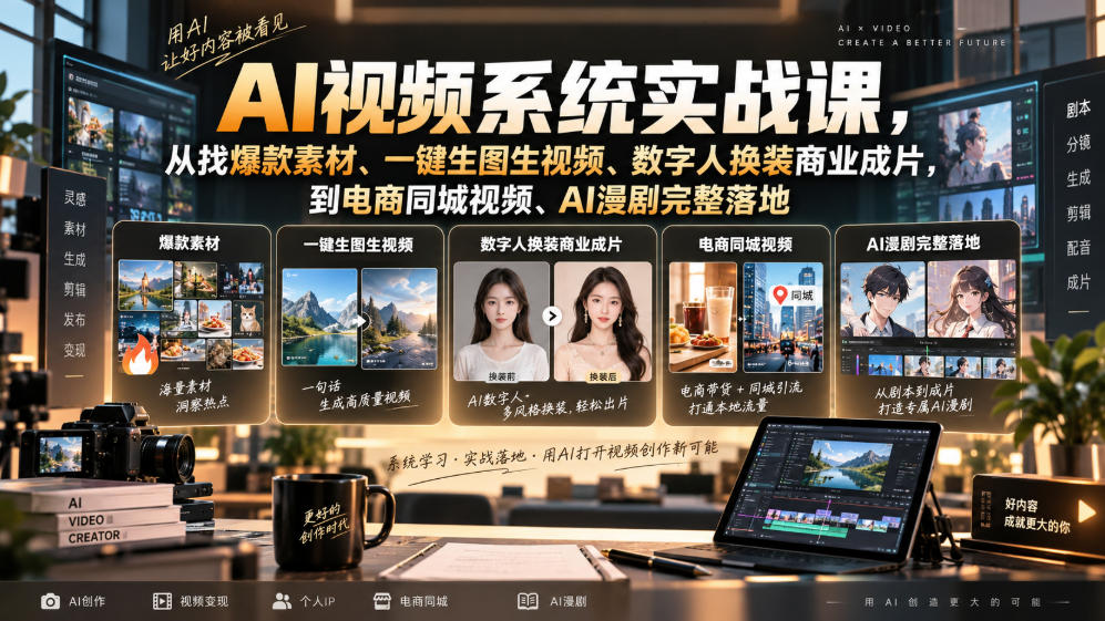 AI视频系统实战课，从找爆款素材、一键生图生视频、数字人换装商业成片，到电商同城视频、AI漫剧完整落地-赛德副业库